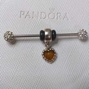 PandoraVintageSilver Orange Enamel Forever Heart Dangle Charm/Pendant (2 Listed)